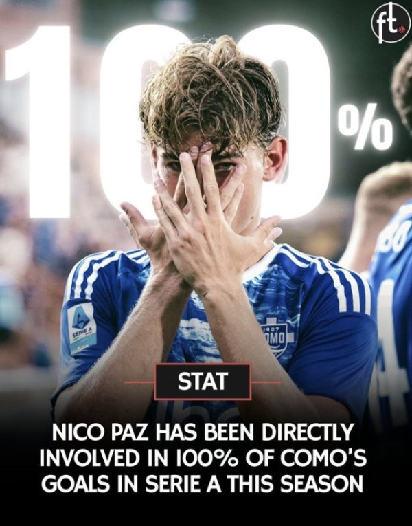 💯5轮3球3助功  ！尼科-帕斯加入  了科莫本赛季意甲的全