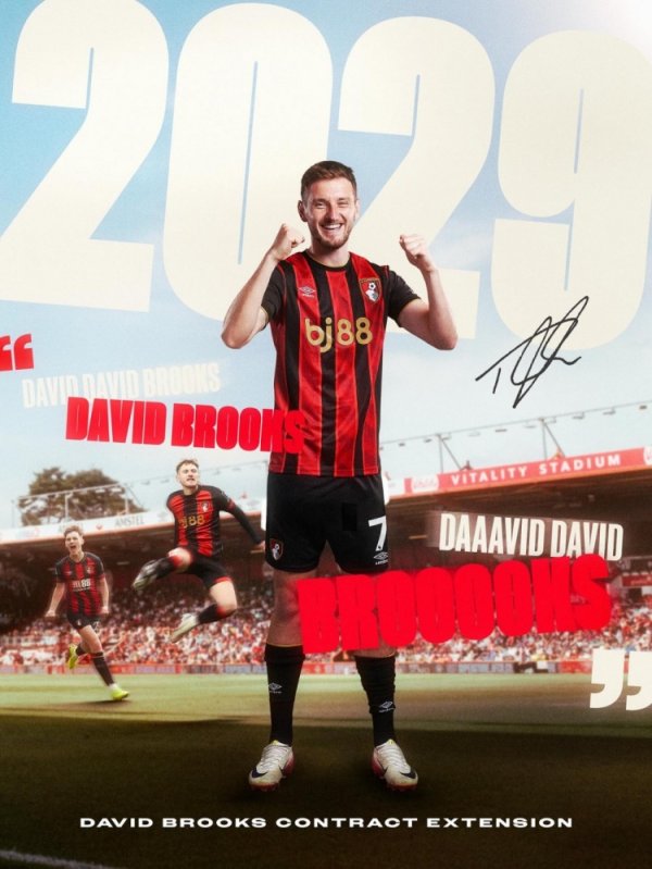 官方：伯恩茅斯与28岁翼锋大卫-布鲁克斯续约到2029年