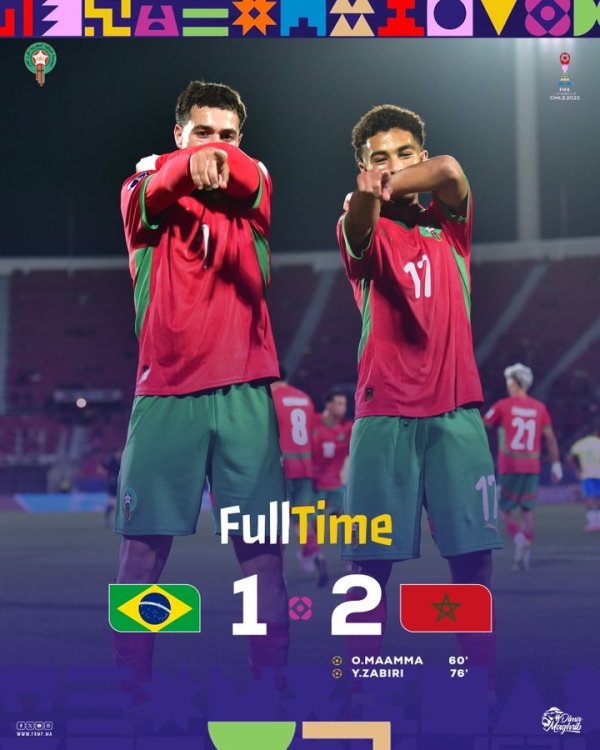 世青赛巴西1-2摩洛哥，巴西1平1负仅积1分⚽摩洛哥6分提前