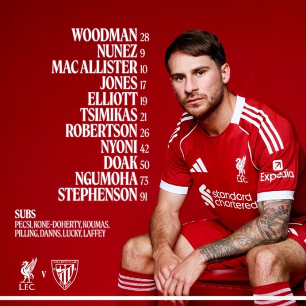 利物浦vs毕巴杆位：努涅斯、麦卡先发，罗伯逊、恩古莫哈出战