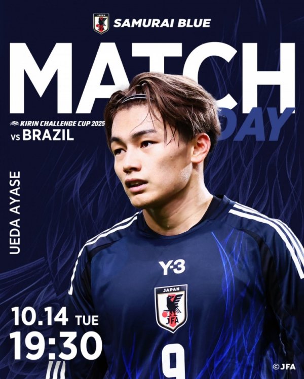日本队公布战巴西队海报：上一场后备  贡献绝平的上田绮世入镜