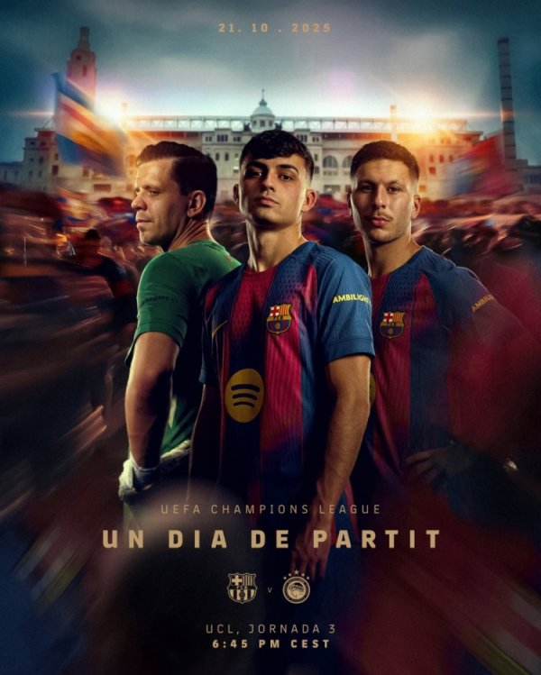 欧冠迎战奥林匹亚科斯，巴萨官方发布赛前海报