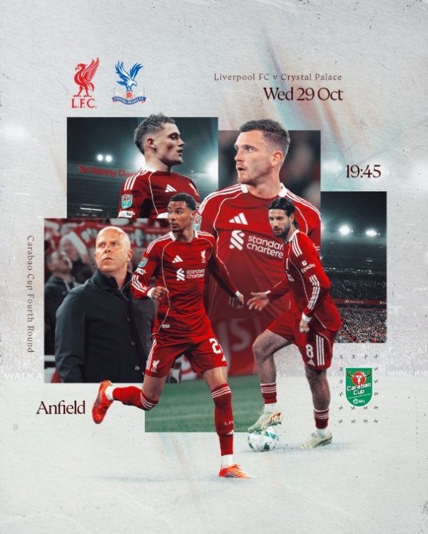 三战水晶宫！利物浦发布海报：斯洛特、维尔茨、埃基蒂克等人出镜