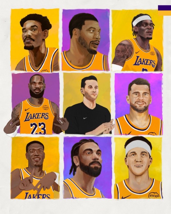 新赛季来了！湖人官推发布阵形    漫画图：雷迪克+东詹领衔