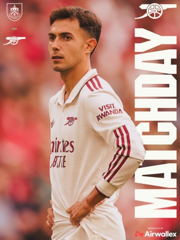 剑指三分！阿森纳发布客战伯恩利海报：苏维门迪单人出镜